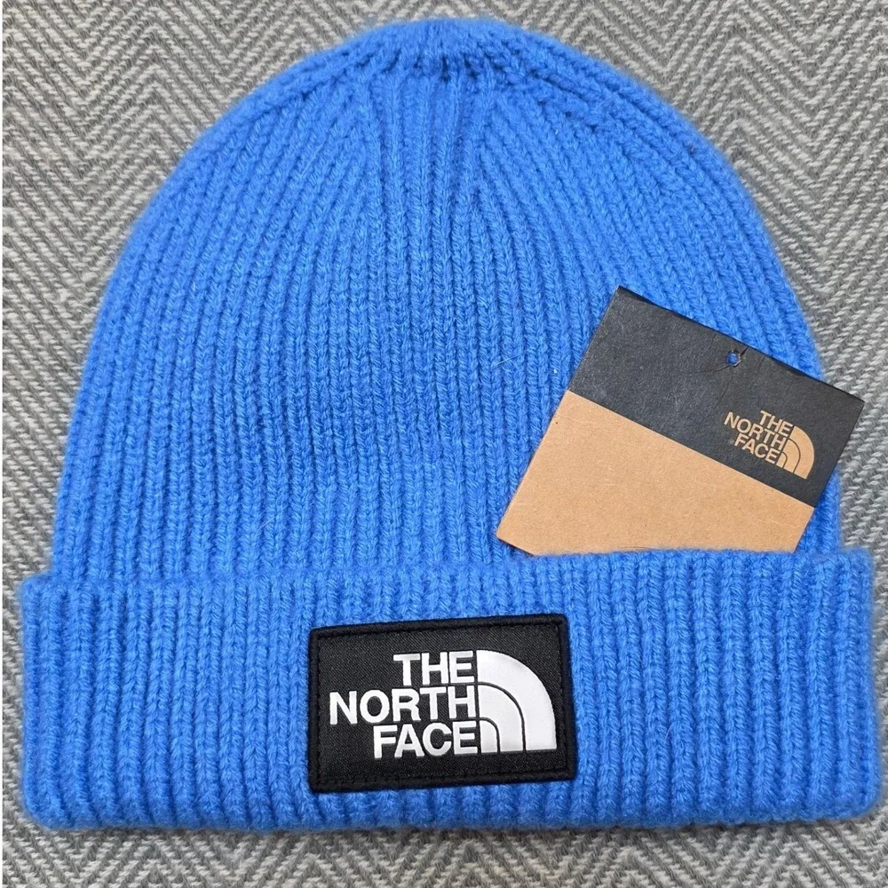 The North Face K Box Logo Beanie Optic Blue Ribbed Knit Winter Hat NF0A7WGC OS